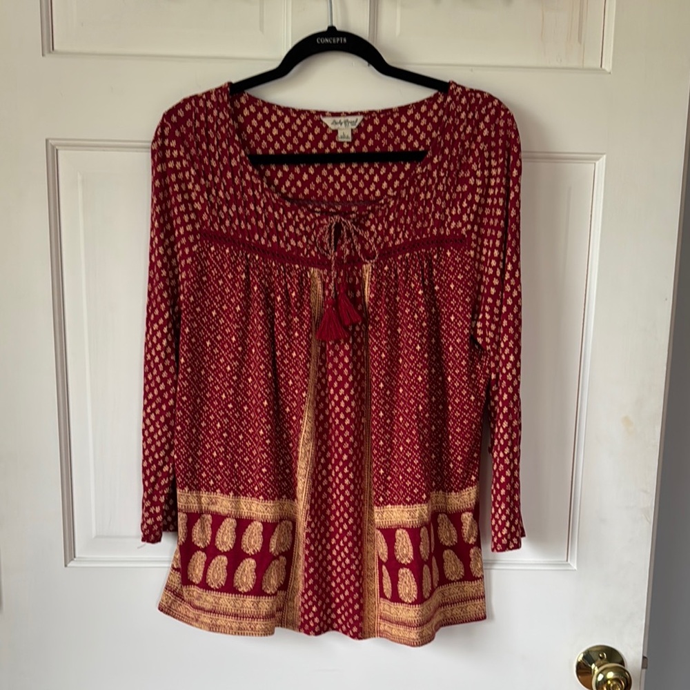 Lucky Brand 3/4 Sleeve Tie Front Blouse Size Large - Picture 3 of 12